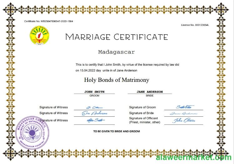 Madagascar marriage certificate Word and PDF template
